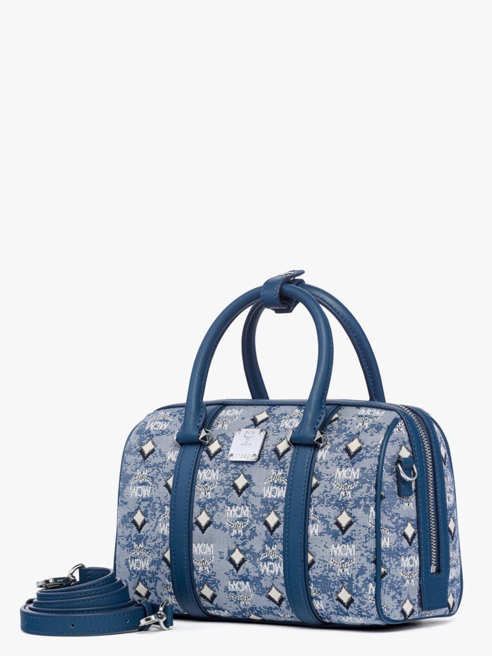 MCM Boston Bag Small Denim Visetos New - Picture 2 of 6
